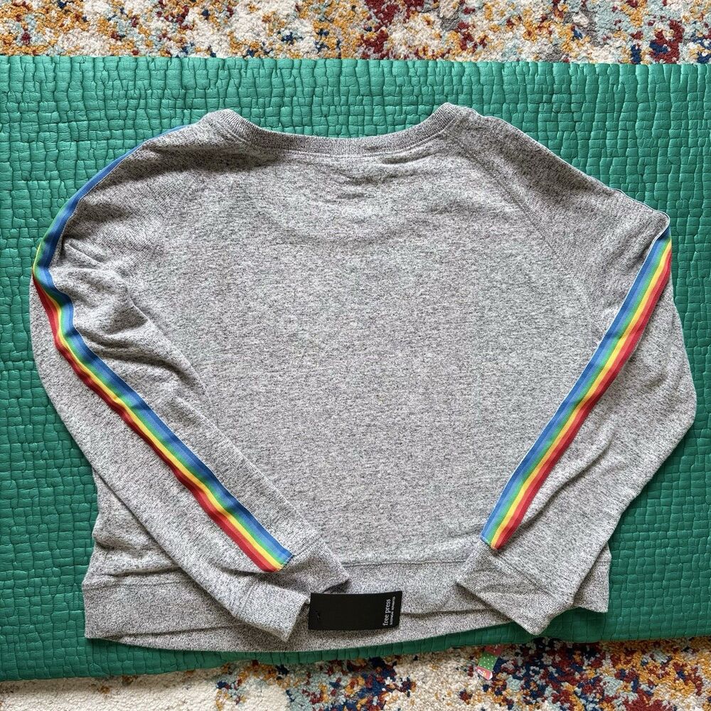 NEW Free Press Sweatshirt Womens L Gray Rainbow Accent Long Sleeve Crew Neck NWT - Picture 2 of 16